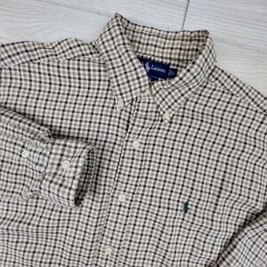 Ralph Lauren Shirt Blake Button Down Mens Large Brown Tan Check Preppy Dad Frat
